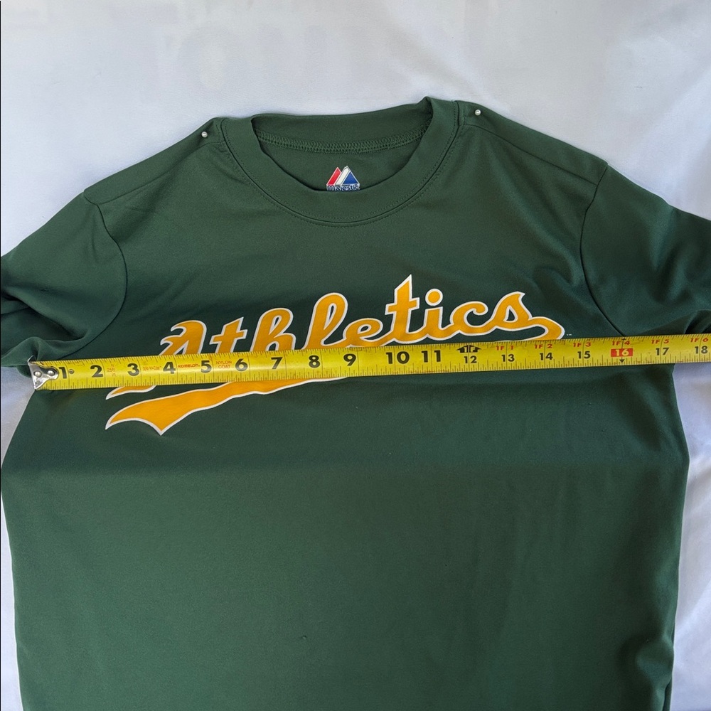 Slightly Worn Majesty Athletics YMCA Baseball Jersey Dark Green/Yellow - Medium - Picture 8 of 12